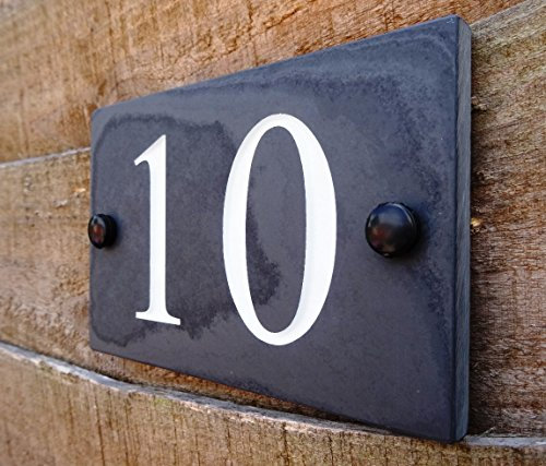 Natural Honed Slate Deep Engraved House Door Gate Number Sign Plaque 1-9999 (10 x15cm up to 2 digits only, White)