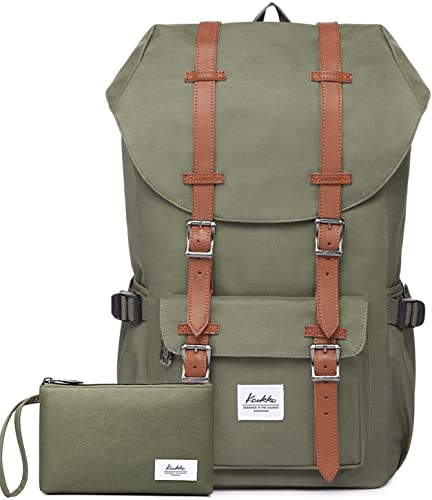 KAUKKO Rucksack Damen Herren Daypack für 15 Notebook mit Mäppchen für Schule, Uni, Reisen, Wandern, 22L, Grun