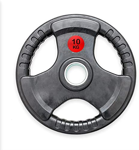 Viper 10KG Rubber Coated Tri-Grip Olympic Weight Plate – 2 Hole – Strength Training, Gym, Fitness, Squat, Deadlift, Bench Press SINGLE PLATE