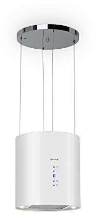 Klarstein Barett - Campana extractora aislada, Ø 35cm, Potencia de 190 W, Ventilación máxima de 590 m³/h, 3 niveles de potencia, CEE B, Iluminación LED, Acero inoxidable cepillado, Blanco