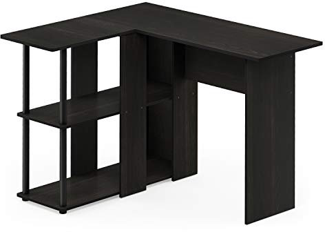 Furinno Abbott L-Shape Writing Desk, Computer Desk with Bookshelf, Espresso/Black