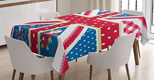 ABAKUHAUS Shabby Chic Tischdecke, Britische Flagge Floral, Pflegeleicht mit Modernster Druck Technologie Waschbar und Personalisiert, 140 x 170 cm, Rot Blau Weiß