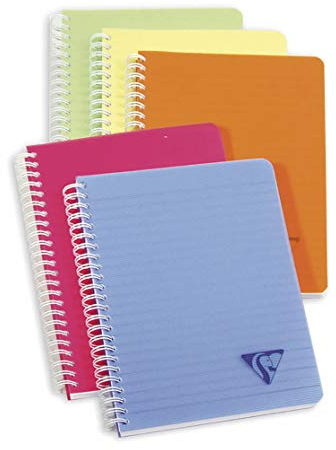 Clairefontaine 328546C - Packung mit 5 Doppelspiralbücher Linicolor Fresh DIN A5, 90 Blatt 90g, liniert, farbig sortiert, 1 Pack