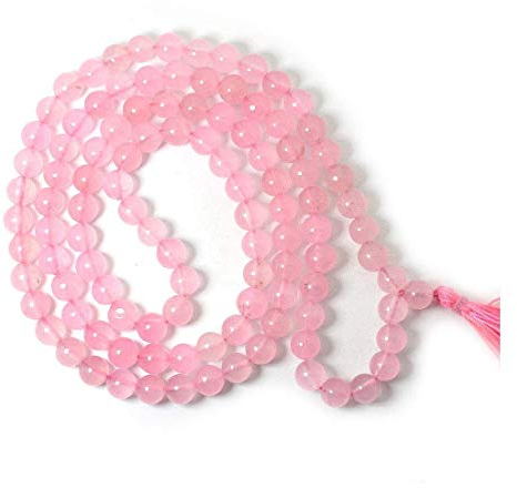 Natürliche AAA Rosenquarz 108 Mala Halskette | Rose Quartz Mala | 108 Gebet wulstige Mala Halskette | Handgeknüpft Mala Armband | Japa Mala | 8mm Perlen | Meditation Tassel | Buddhistische Mala