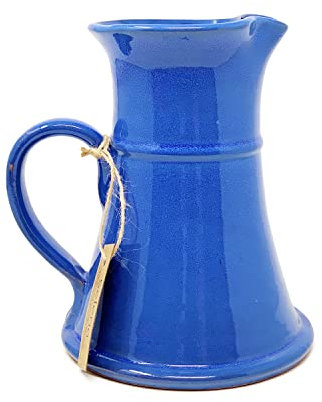 Verano Spanish Ceramics Selena Glaze Hand Dipped Decorative Large Flat Based Jug - New Home Decor Kitchen Restaurant Cafe Dining Table Vase Serving Cream Milk Water Juice Pourer - 20cm Blue