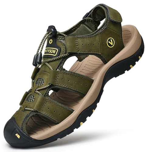 Unitysow Sandales de Marche Homme Bout Fermé Extérieur Sandales de Sport Trekking Randonnée Été Nu Pied Plage Sandals 39-46,Vert,Taille 44