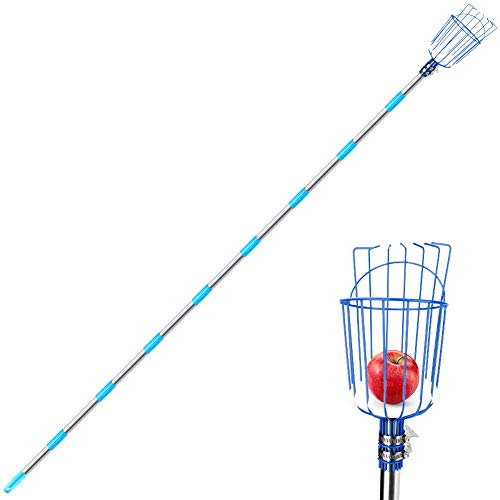 Achort Obstpflücker-Werkzeug, 3 m Obstpflücker mit leichter Aluminium-Teleskopstange und Korb, Obstgreifer, einfach zu montieren, verwenden Sie Früchtefänger, Baumpflücker für Apfel (blau)