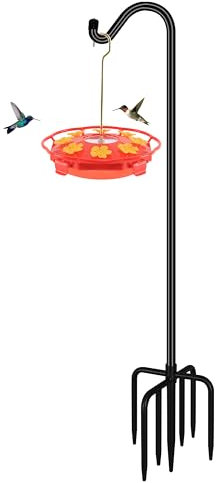 FEED GARDEN [Upgrade Version Adjustable Shepherds Hook Bird Feeder Pole with 7 Prongs Base, 76 Inch Tall Heavy Duty Outdoor Garden Poles for Hanging Bird Feeders, Plant Baskets, Black (1 Pack)