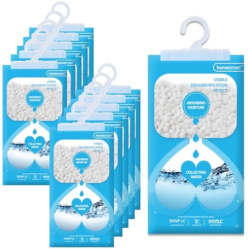 Homesmart Wardrobe Dehumidifier Hanging Bags - Disposable Moisture, Humidity & Damp Absorber for Home - Prevent Mould, Mildew & Condensation in Wardrobes, Cupboard & Caravan - Pack of 10, 220g per Bag