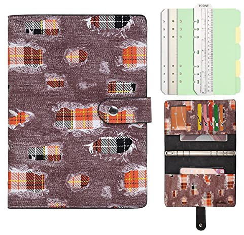 Wonderpool Spiral Leder Tagebuch Ringbuch Nachfüllbarer 6 Löcher Binder Notizbuch Loseblatt Muster Einband Portfolio mit Innentaschen-100g dickes Papier für Schule Arbeit Reisen (Denim, A5)