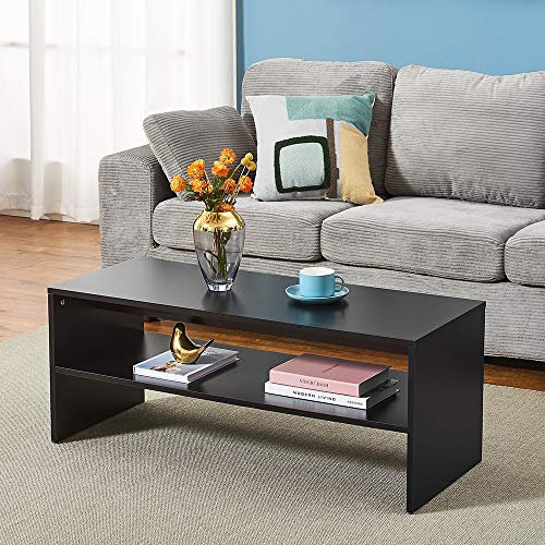 Panana 2-Tier Coffee Table, Couch End Side Telephone Small Sofa Tea Accent Table Chipboard Living Room Dining Room Kitchen Furniture (Black3)