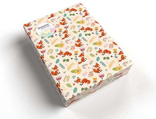 Geschenkpapier für Kinder Mädchen Junge Fuchs Tiere Geschenkpapier für kleine Geschenke für Geburtstag Weihnachten (5 Bögen + 5 Aufkleber Geschenke + 18 Verschlusspunkte)