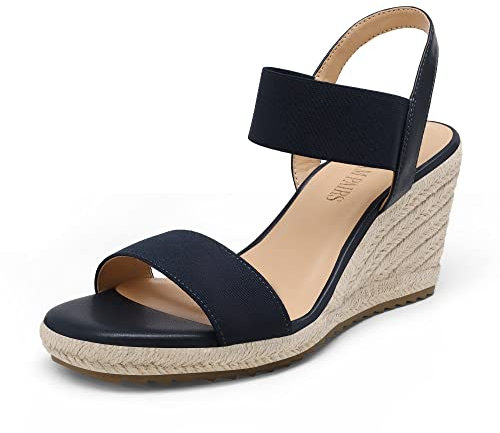 DREAM PAIRS Alpargatas Cuña Mujer de 8cm Sandalias Mujer Zapatos de Tacón Comodos Cordones Elasticas de Tobillo Verano,Size 36.5,Armada,SDPW222W