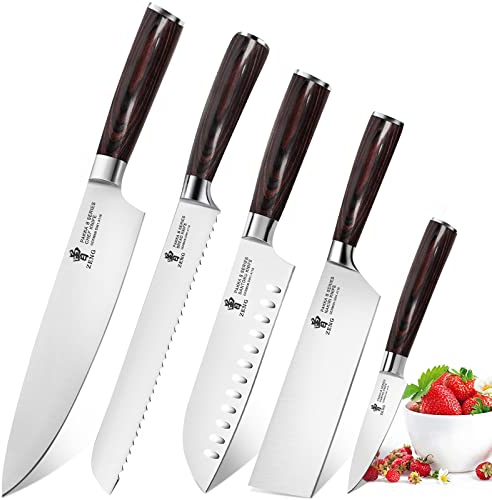 Zeng Juego de 5 Cuchillos de Cocina Japoneses, Cuchillos Santoku Afilados Versátiles de Acero Inoxidable, Mangos Ergonómicos para casa y Restaurante