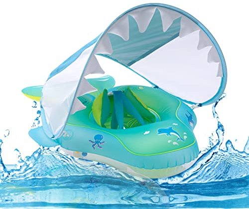 YIHELU Schwimmring Baby, Baby Schwimmreifen, Aufblasbarer Schwimmsitz Baby Float Ring, Swimtrainer Kinder Schwimmtrainer Kleinkind Infant Pool Float Schwimmhilfe mit Abnehmbarem Sonnenverdeck