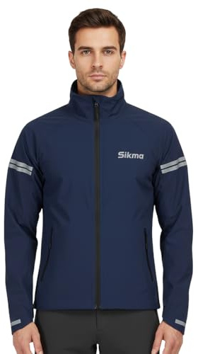 Sikma MENS CYCLING WATERPROOF JACKETS RUNNING TOP HOODED JACKET WINDPROOF OUTDOOR WATER RESISTANT CASUAL RAIN COAT … (Navy Blue, S)