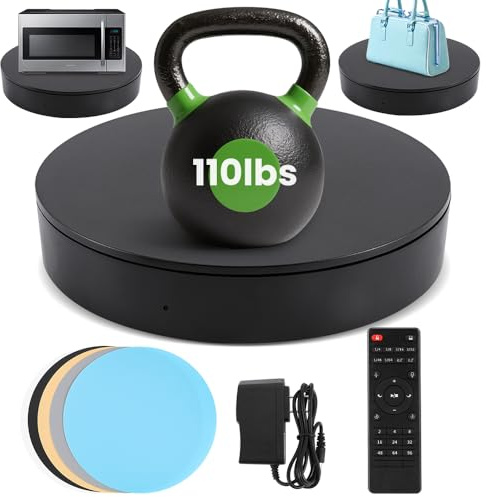 Flyrivergo Photography Turntable 13.7inch/110lb, Motorized Rotating Display Stand with Remote Control, 360 Degree Large Display Turntable for Photography, Video, Model, Cake, 3D Images