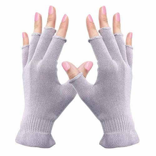 Migliore Wear 2 Pairs Fingerless Gloves, Touchscreen Half Finger Moisturising Gloves, Anti UV Nail Gloves for Dry Hands, SPA, UV Protection, Nail Art