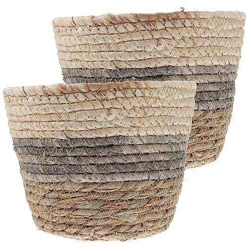 2Pcs Woven Plant Basket with Liner, 9.8 Inches Straw Flower Pot for Indoor Plants, Succulents, Storage Use, Decorative Planter for Home, Garden, Balcony