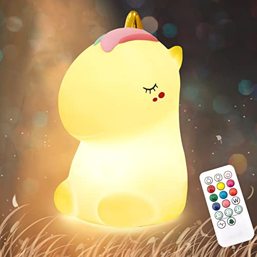 Nachtlicht für Kinder, Einhorn Kinderzimmer-Nachtlichter mit Batterie, 7-farbige Tischlampe, Raumdekoration, wiederaufladbar über USB, niedliche LED-Multicolor-Geschenke für Babys, Kleinkinder…