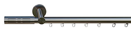 tilldekor Innenlauf Gardinenstange nach Maß, Dione 1-läufig, edelstahl-optik, 20mm Durchmesser, auf Maß gefertigt, 220 cm, inkl. Trägern und Endstücken