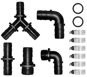Longrun Hose Fittings Pond Hose Adapter, Garden Hose Quick Connect Male 1.2 NPT x 1 Barb Fitting, Pipe Fitting Hose Connector for Pool Spillway Waterfall Fountain Tube with 6 Clamps-11 Pieces Set