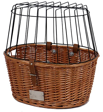 duvoplus, Fahrradkorb Provence 35 x 55 x 49 cm – max. 13 kg, handgeflochtene Weide, stabil und sicher, robuster Gurt – einfach zu montieren, mit komfortablem Kissen, mit Schutzgitter