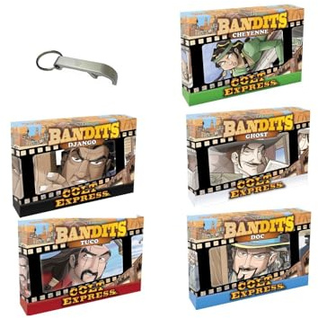 Colt Express 6 Bandits Französische Version Django + Doc + Cheyenne + Tuco + Belle + Ghost + 1 Flaschenöffner Blumie (6 Banditen)