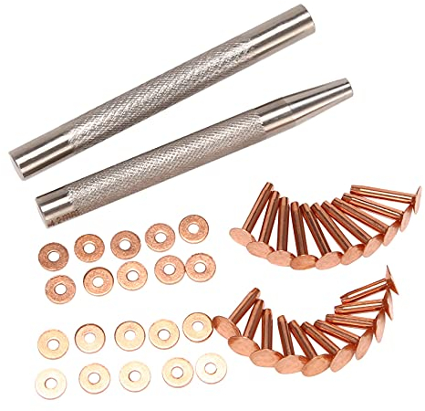 Duendhd 20 Pack Kupfer Nieten und Grate (14Mm und 19Mm) mit 2 StüCke Stanz Niet Werkzeug für GüRtel, Kragen, Leder Herstellung
