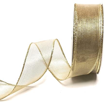 s.dekoda Schleifenband 25m x 40mm Gold Lurexgitter Dekoband Goldband mit Draht [5260]