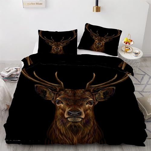 ROUSKI Bettwäsche Elch 135x200 cm 2teilig 100% Leicht Mikrofaser Kinderbettwäsche Vintage Hirsch Bettbezug mit Reißverschluss 3D Motiv Zimmer Dekor Bettwäsche-Sets mit Kissenbezüge 80x80