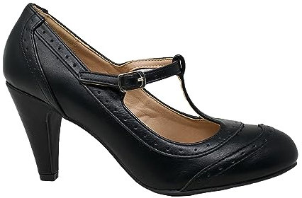 Chase + Chloe Damen Zweifarbige Flügelspitzen Retro Rockability 1950er Vintage T-Strap Pinup Style Pump Flapper, Schwarz/Schwarz Komfort, 38 EU