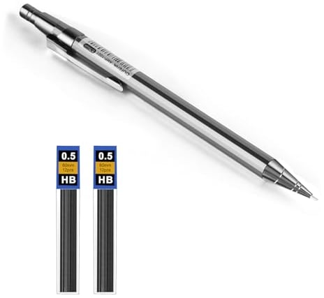 OFFCUP Metall Druckbleistift Set, 0.5mm Mechanische Stifte mit 2 Tuben HB Bleistift Minen für Studenten, Schreiben, Zeichnen