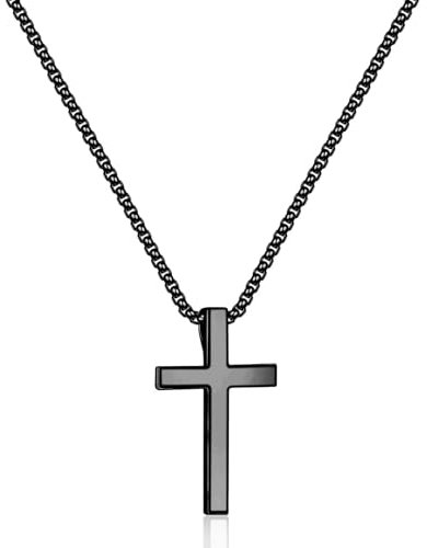TINGN Kreuz Kette Herren Schwarz, Silber 925 Kette mit Kreuz Anhänger Halskette Herren Kreuz Tauf Geschenke Jungen Mann Sohn Schwester Schmuck Geschenk