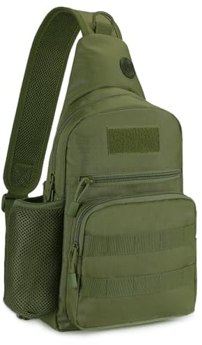 HUNTVP Taktisch Brusttasche Military Schultertasche Tactical Chest Sling Pack MOLLE Armee Crossbody Bag Militärisch Umhängetasche Mini Single Strap Rucksack für Reisen Wandern Camping (Typ-5 Grün)