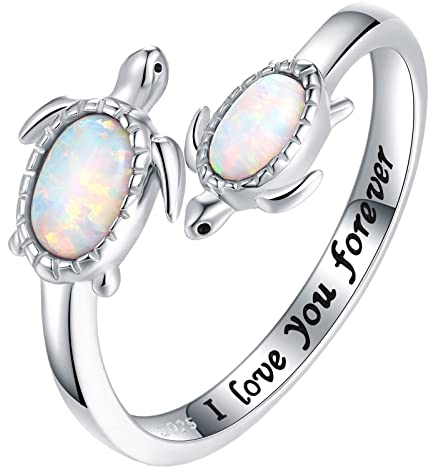 Tauch O Ringe Opal-Schildkröten-Ring Ich liebe dich für immer verstellbarer offener natürlicher Ozean-Mutter-Tochter-Ring-Schmuck-nettes Tier-Schildkröten-Geschenk für Frauen Mädchen (Pink, One Size)