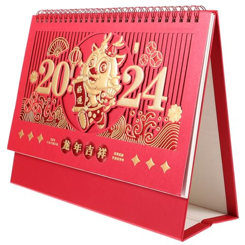 SEWACC Calendrier De Bureau Décoration De Nouvel An Chinois Avec Support Duo Anneaux Calendrier Mensuel Pour Bureau Et Maison Comme De Nouvel An