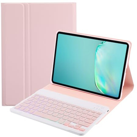 SUEEWE Tastatur Hülle für Xiaomi Redmi Pad 2 (2025) & SE (2023) 11, TPU Rückseite Hülle mit 3 Bereich 7 Farbe Beleuchtete Abnehmbarer QWERTZ Tastatur, Rosa