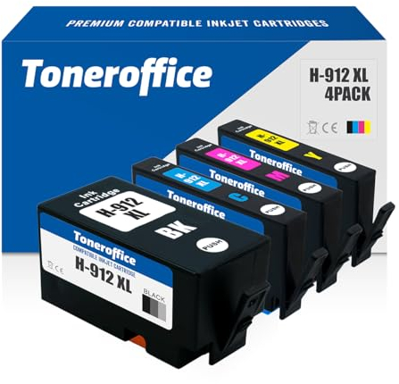 912 Druckerpatrone XL mit Chip Multipack 4er-Set für HP XL 3YL84AE 3YL81AE 3YL82AE 3YL83AE 912 XL Druckerpatronen Kompatibel 1x Schwarz 1x Cyan 1x Magenta 1x Gelb