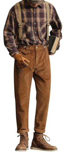 Oanviso Uomo Corduroy Salopette Vintage Senza Maniche Salopette con Cinturini Regolabile Casual Tracolla Staccabile Salopette in Velluto a Coste Classico Stile Britannico Pantaloni A Cachi XXL