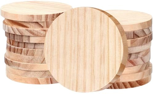 20 Pieces Unfinished Round Wooden Circles, Blank Wooden Discs | 10cm Diameter 9mm Thick Natural Round Wood Slices for DIY Craft Painting Decoration
