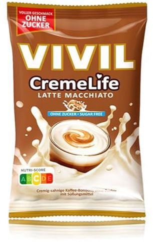 VIVIL Creme Life Latte Macchiato, zuckerfreie Sahnebonbons, 1 x 90 g | Cremiger Genuss mit echter Schlagsahne, Praktisch für Handtasche und unterwegs