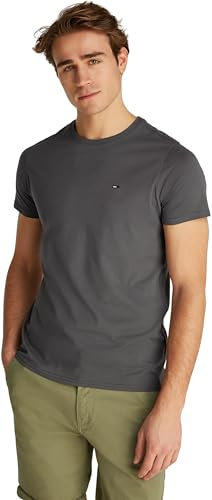 Tommy Jeans Herren T-Shirt Kurzarm Jersey Tee Slim Fit, Grau (Washed Black), L