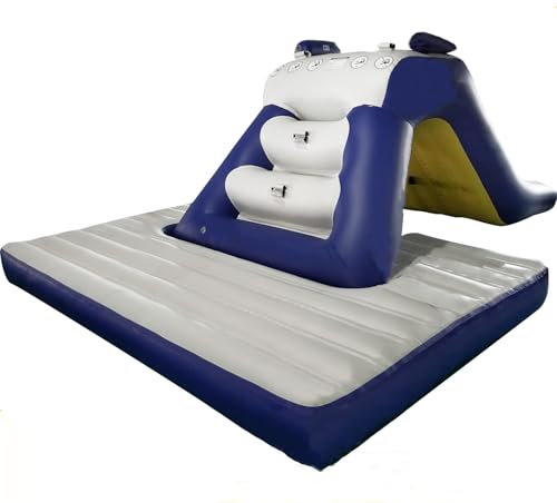 Gueploer PVC Inflatable Mini Water Pool Slide Small Size Water Park Swimming Pool Two-piece Set with Inflatable Cushion Suitable for Outdoor Summer Beach,2.5m/8Ftx1.8m/6Ftx4m/13Ft,White