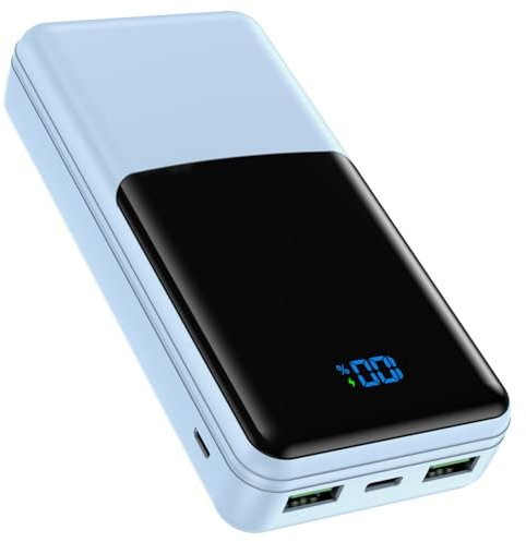 Coblob Power Bank 27000mah, Powerbank Fast Charging with Usb C, External Battery Pack, Mobile Phone Portable Charger with LED Display, PD 3.0 QC 4.0 Charging Bank with 3 Outputs & 2 Inputs (Sky Blue)