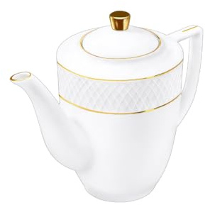 Wilmax - Théière avec motif doré - 750 ml - Cafetière en porcelaine - Service à thé haut de gamme - Idéal comme cadeau - Blanc - Pour café, thé - Ergonomique