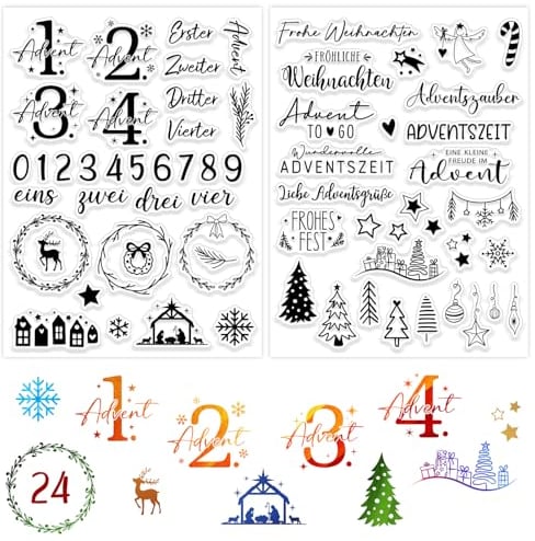 BOOMTOP Silikon Stempel Adventskalender - Adventszauber mit Klare Stempel und Sprüchen für Kartenherstellung - DIY Geschenk Set für Weihnachten