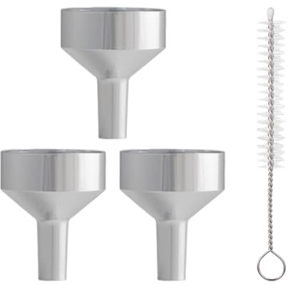 3 Dispensing Funnels and 1 Spiral Cleaning Brush, Dispensing Tool, Mini Metal Funnel for Transferring Liquids, Cosmetics, Essential Oils, Perfumes