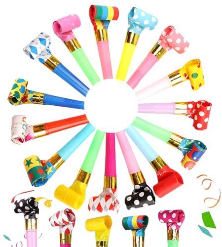 WeddHuis 20 Piezas Matasuegras Trompetas de Fiesta Silbatos Ruido para Cumpleaños Fiesta Infantil Banquete Graduación (Multicolor)