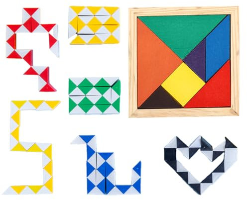 XIWJLWO 6er Set Magische Schlange + 1 Tangram Puzzle – Mitgebsel Kindergeburtstag, Mini Schlangen Würfel Puzzle，Knobelspiele für Kinder und Erwachsene, Geschenke zur Einschulung